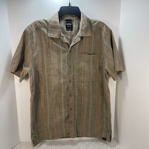 Prana Mens L Short Sleeve Slim Fit Collared Brown Shirt